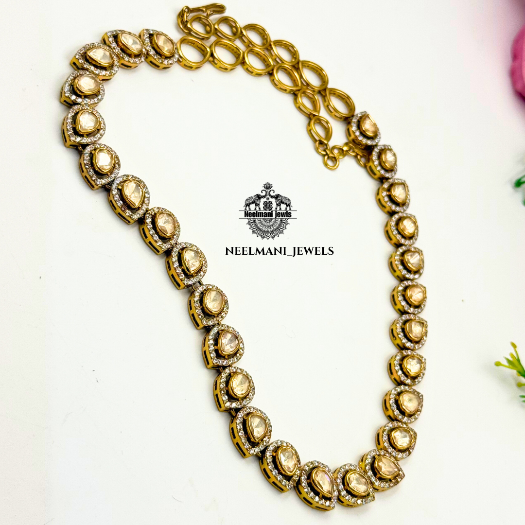 premium fashion jewelry, sparkling stone necklace, trendy necklace for women, luxurious jewelry set, ethnic and western jewelry, festive wear necklace set, gifting jewelry for women