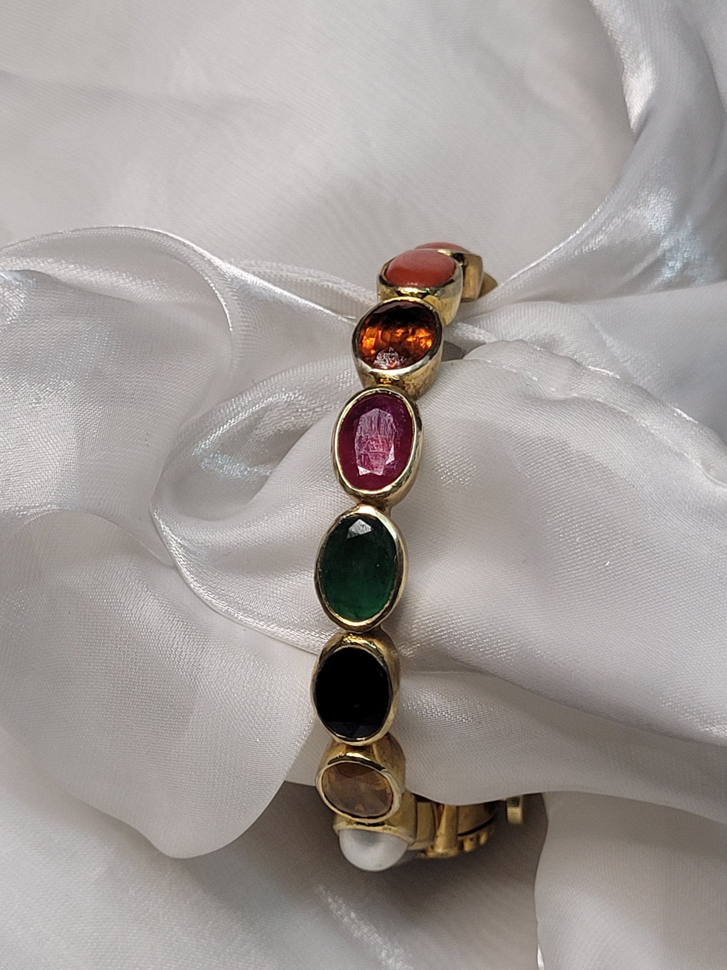 Navratna Bangle, Multicolor Gemstone Traditional Gold Plated Bracelet