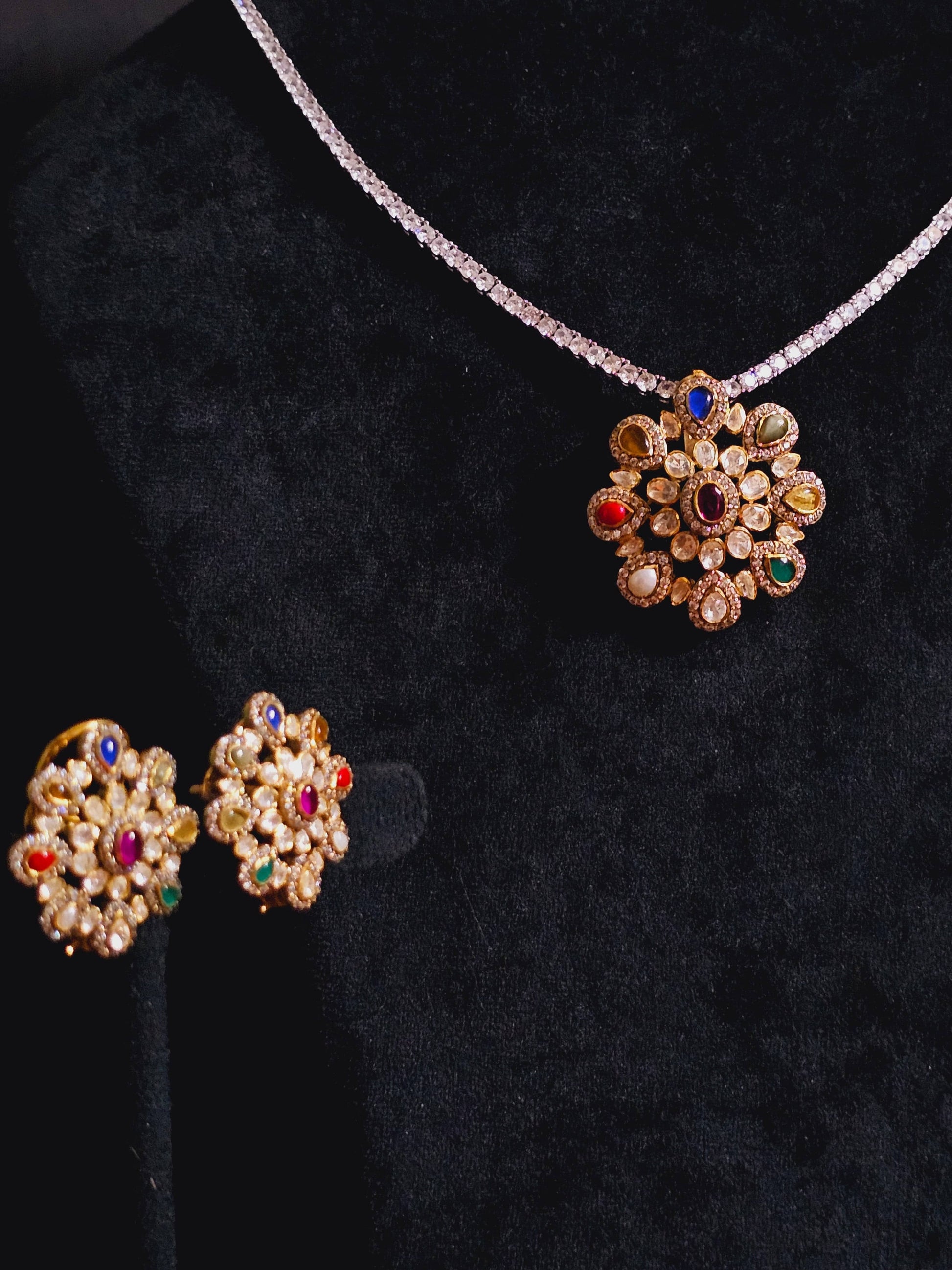 Navratna pendent with earrings