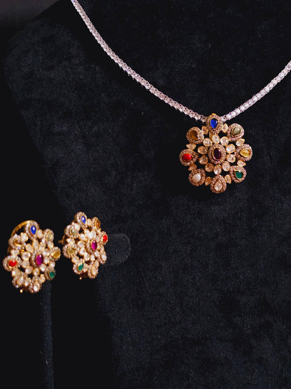 Navratna pendent with earrings