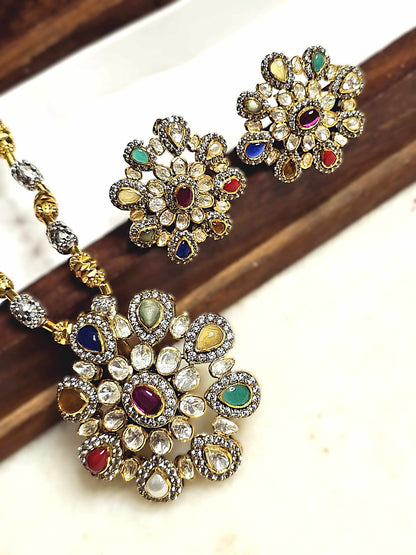 Navratna pendent with earrings