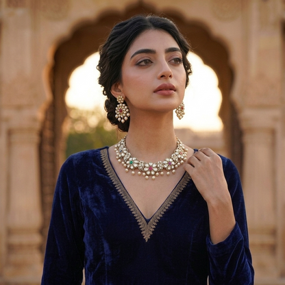 925 sterling silver kundan choker necklace set