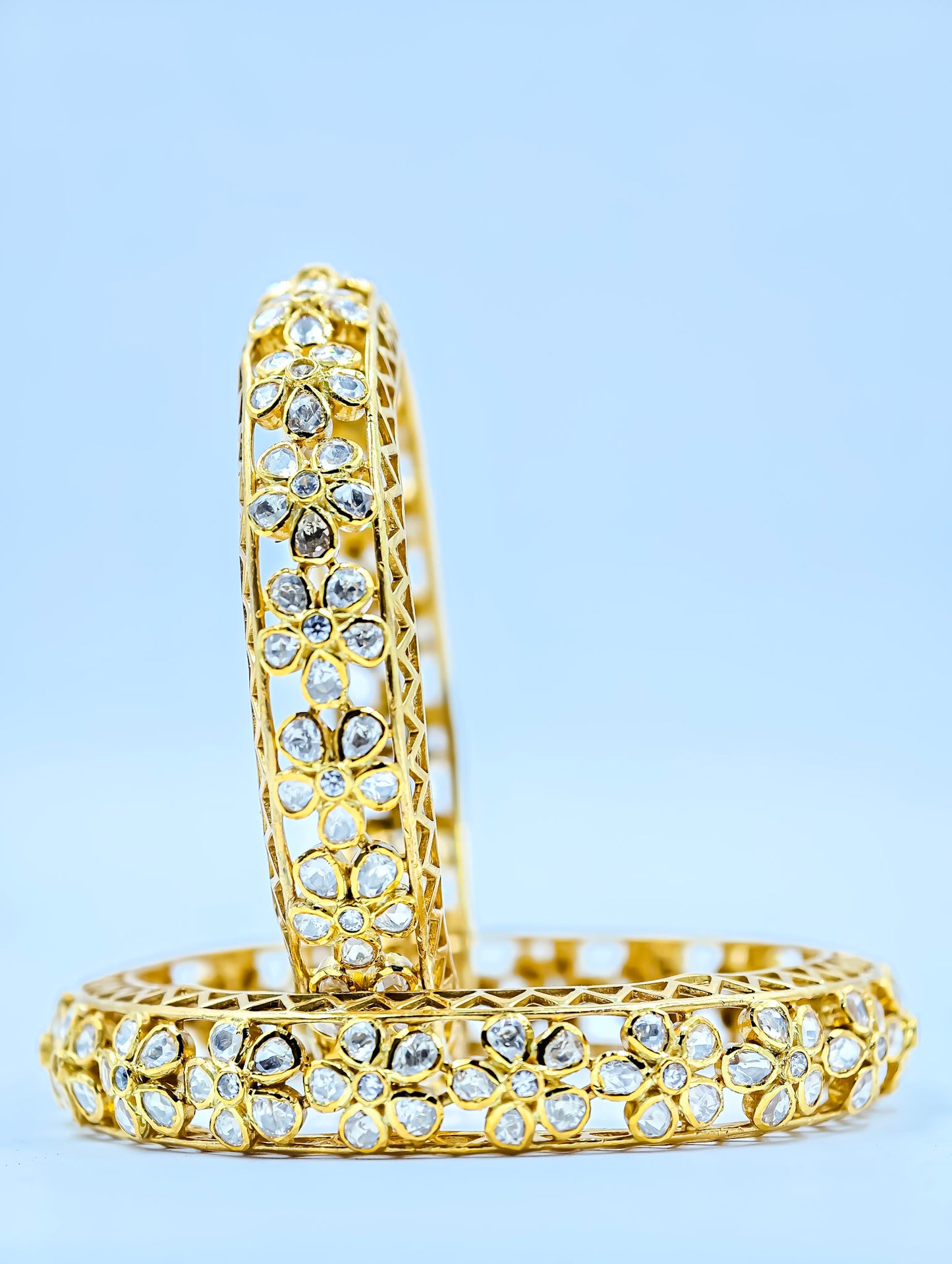 925 Sterling Silver Gold Plated Floral Bangles for Women 