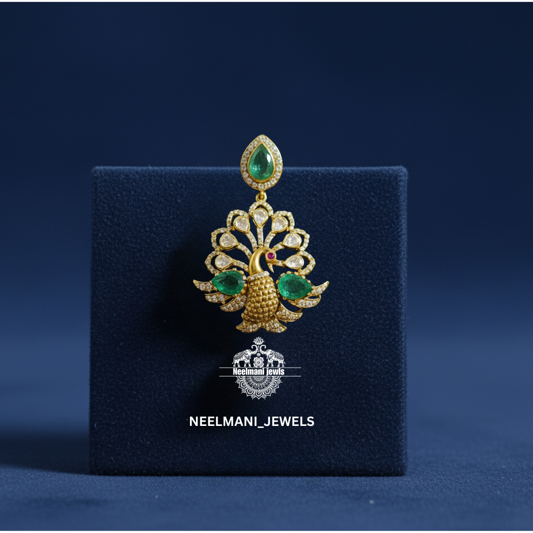 Designer peacock pendant necklace with matching earrings ethnic jewellery set