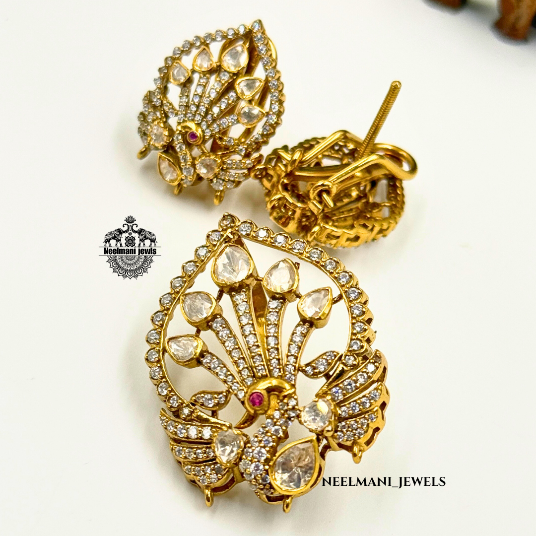 Traditional Peacock Pendant Set in Silver for Women