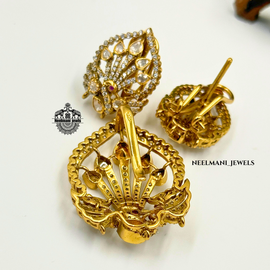 Traditional Peacock Pendant Set in Silver for Women