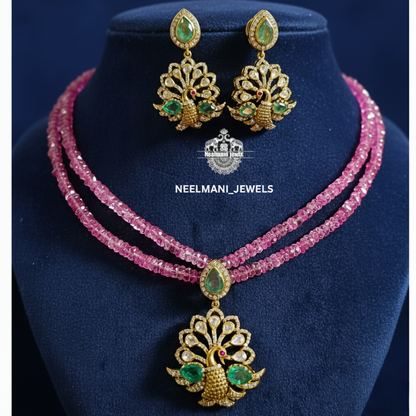 Designer peacock pendant necklace with matching earrings ethnic jewellery set