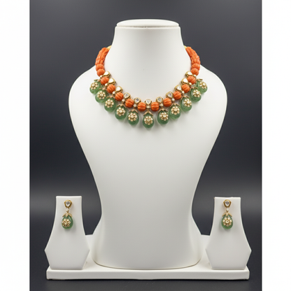 New Design Coral Green Emerald Stone Necklace Set for Girls & Women |