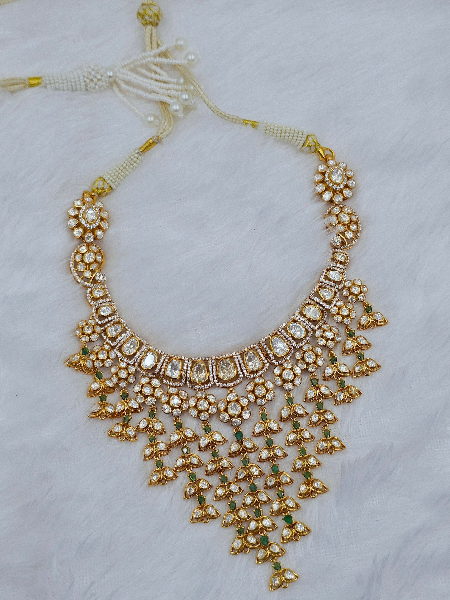 Moissanite Polki Choker Green Stone Necklace Set