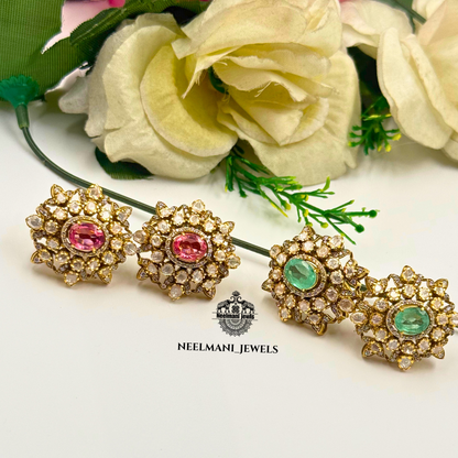Floral Stud Earrings for Greeb & pink