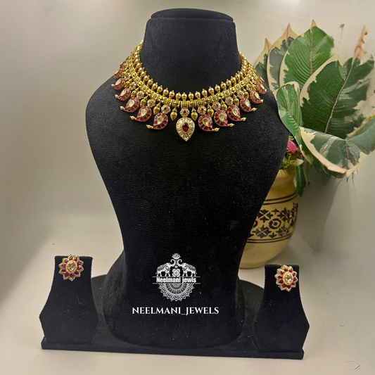 Red Stone Jadau Necklace Set