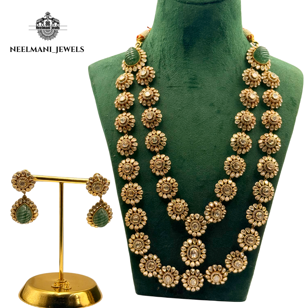 Traditional Long Moissanite Polki Haram Bridal Set Women