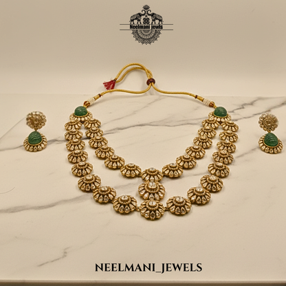 Traditional Long Moissanite Polki Haram Bridal Set Women