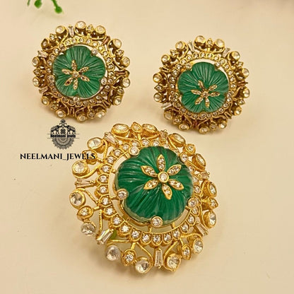 coral and green pendent with stud