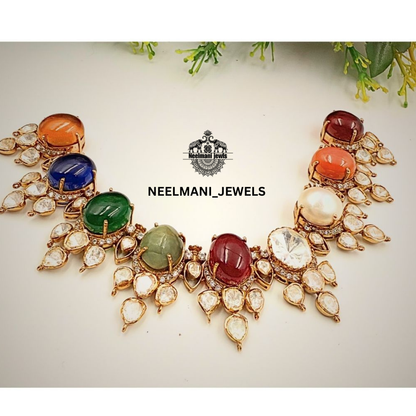 Navratna Kundan & Polki Necklace Set 
