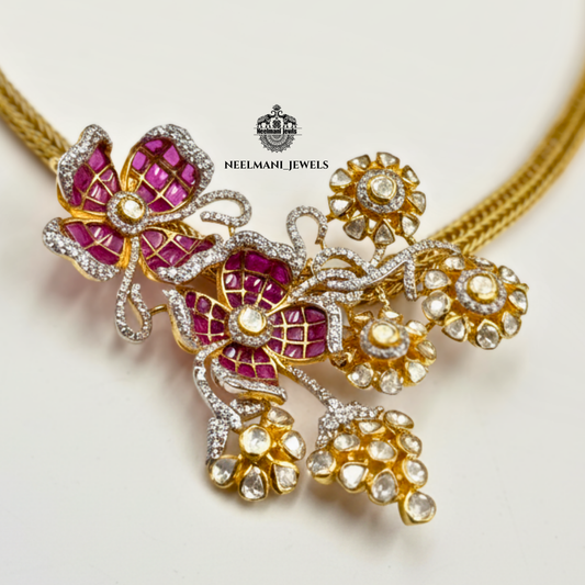 floral silver necklace set