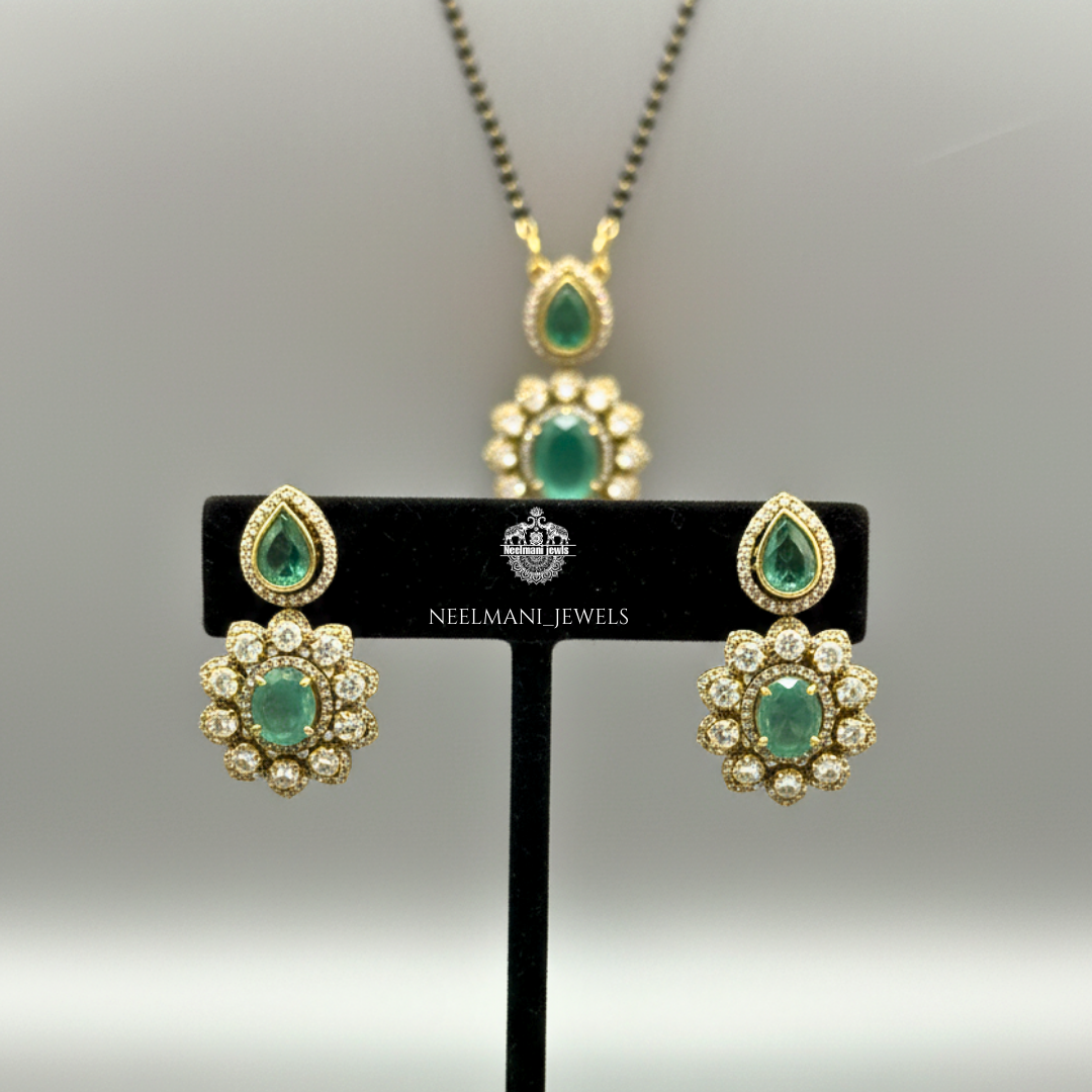 Green stone mangal sutra set