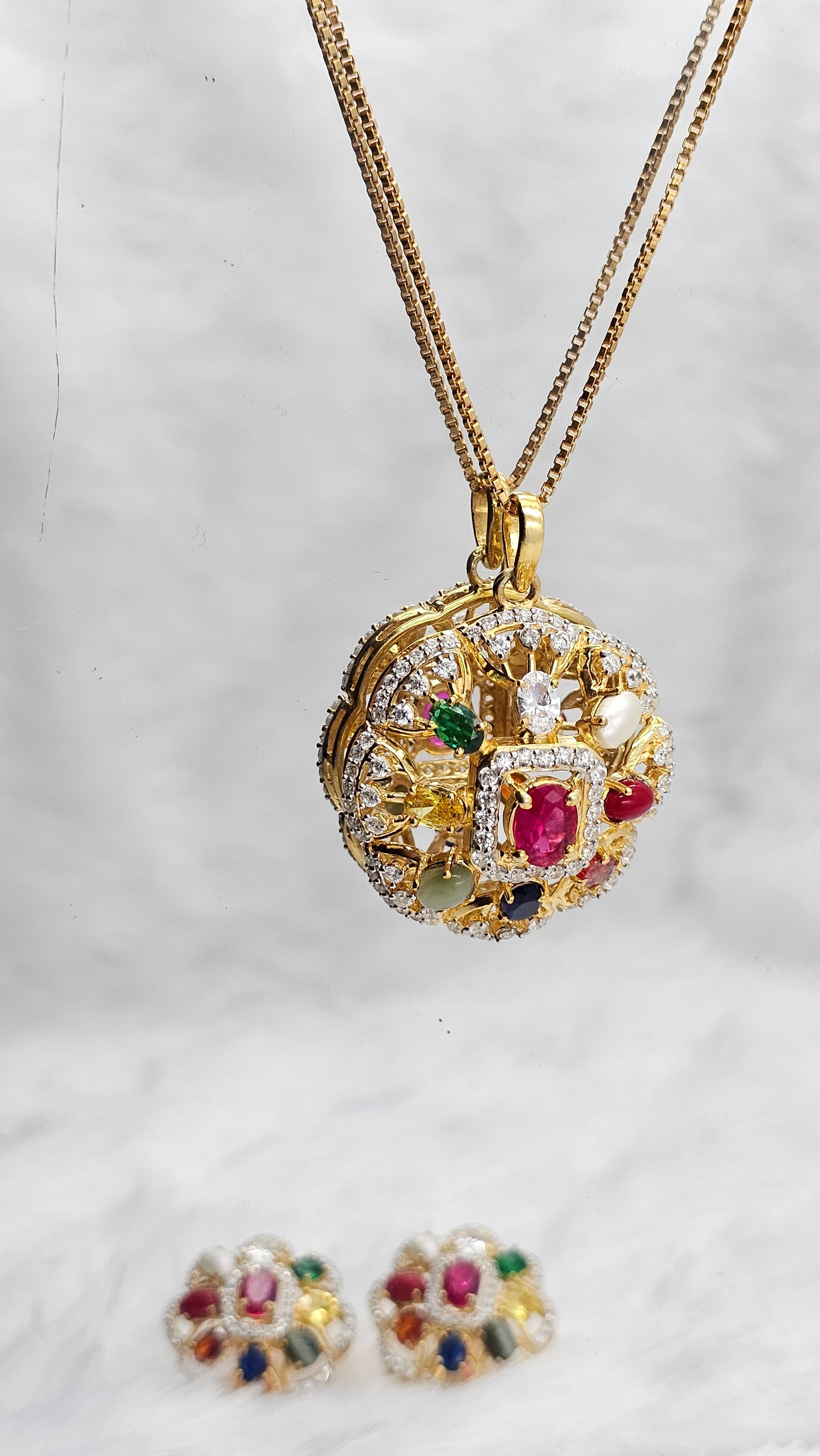 Navratna Pendent with earrings 