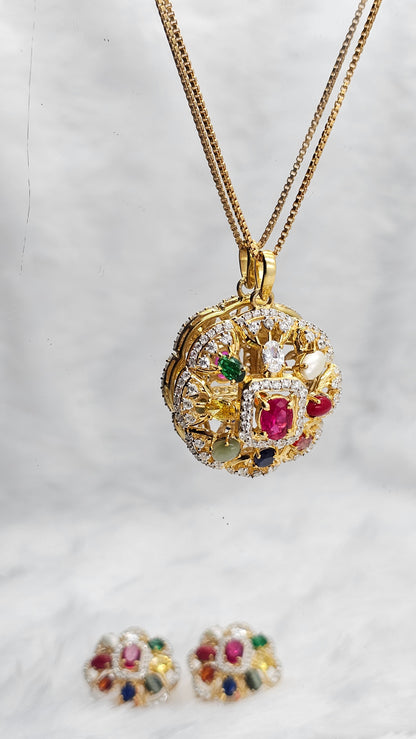 Navratna Pendent with earrings 