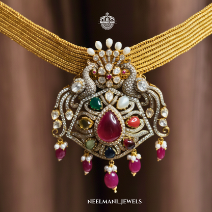 Big Navratna Pendant for Women | Traditional Ethnic Statement Jewellery