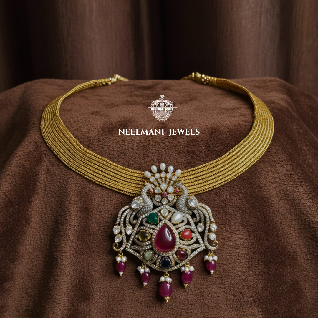 Big Navratna Pendant for Women | Traditional Ethnic Statement Jewellery