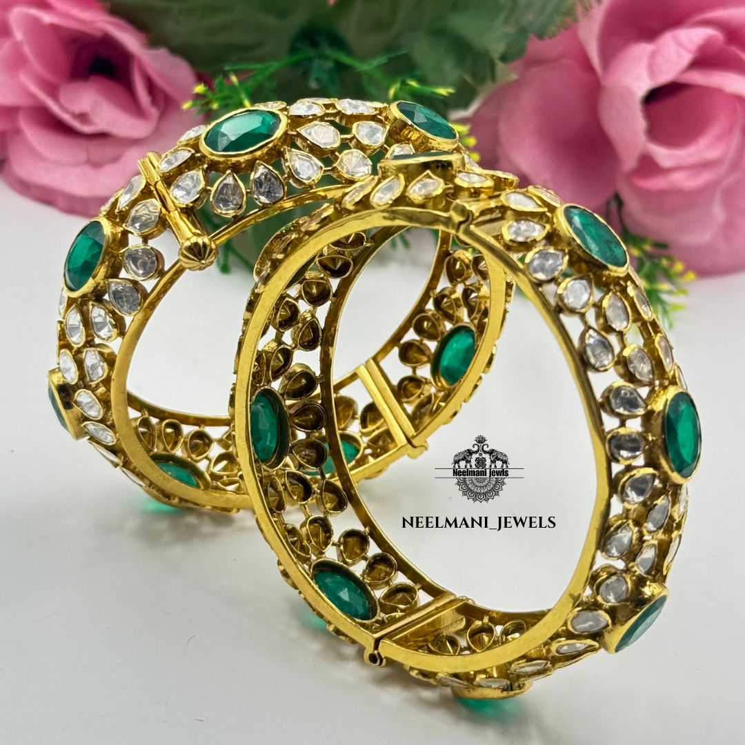 Moissanite Polki Bangle | Bridal Kundan Polki Diamond Look Bangle.