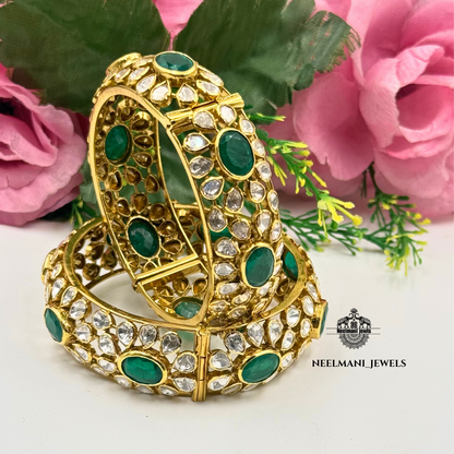 Moissanite Polki Bangle | Bridal Kundan Polki Diamond Look Bangle.