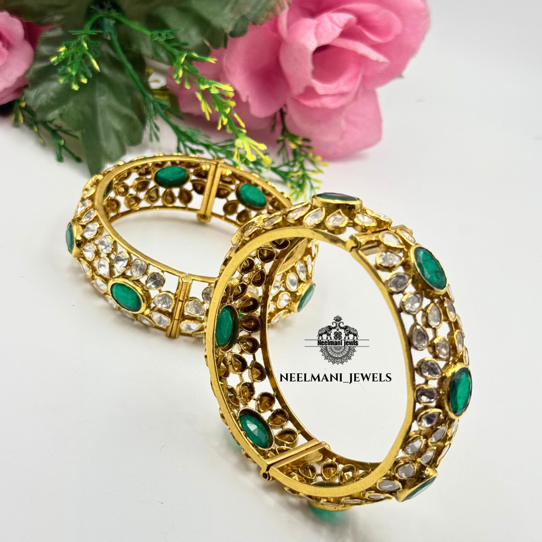 Moissanite Polki Bangle | Bridal Kundan Polki Diamond Look Bangle.