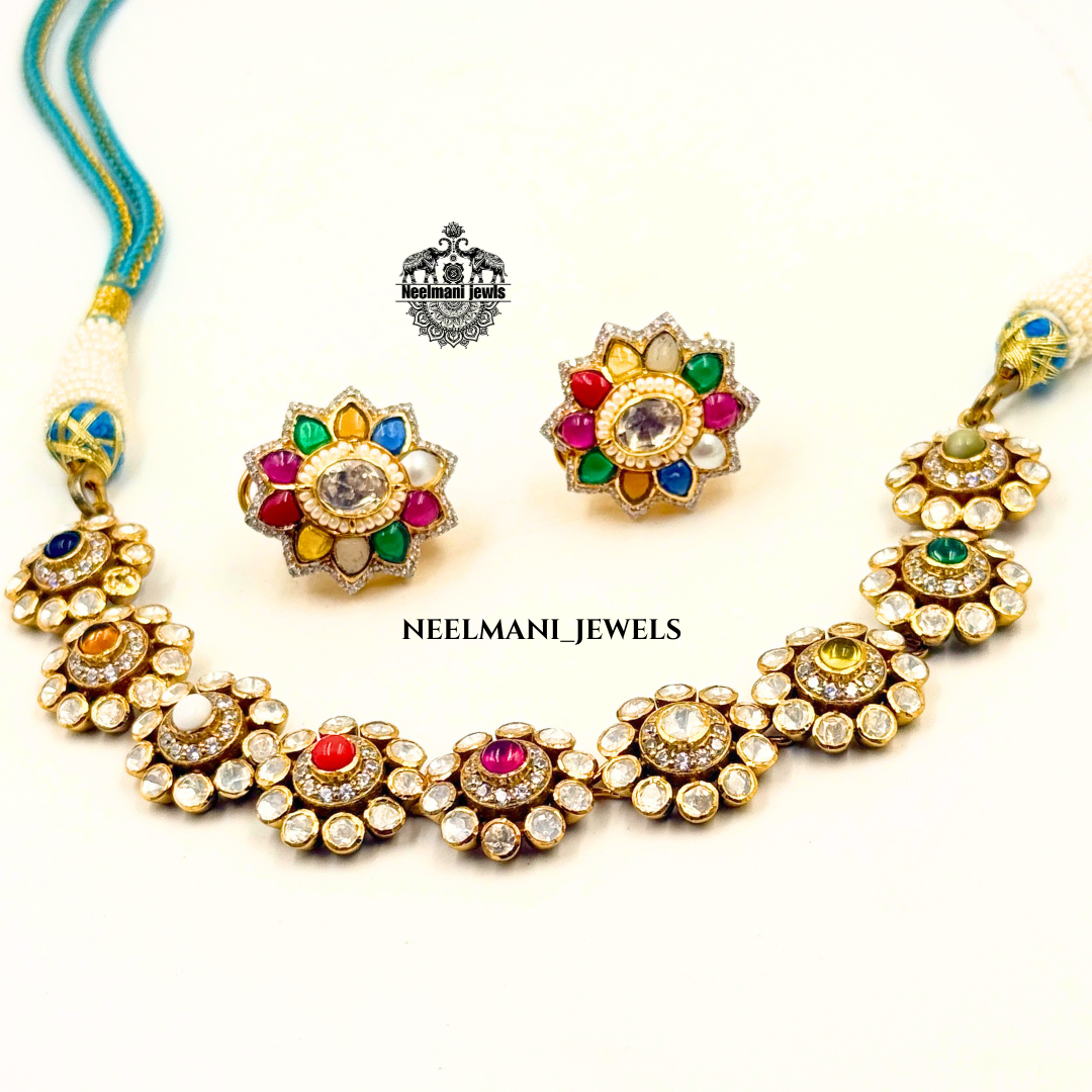 Moissanite Polki Necklace Set with Earrings – Traditional Party Wear