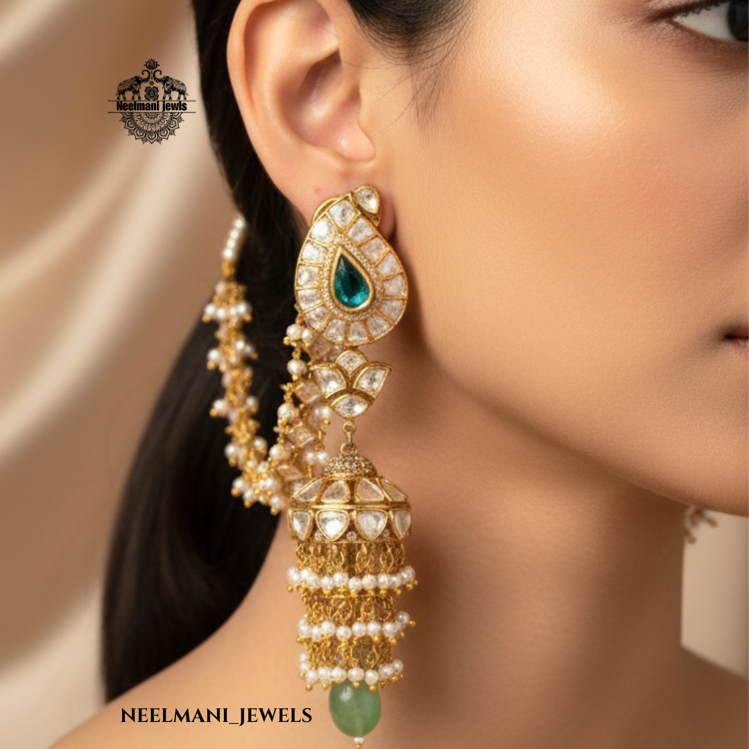 925 Silver Emerald Glow Moissanite Jhumki