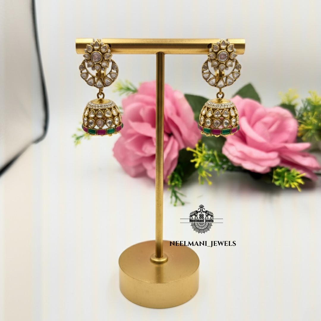 Ruby Stone Polki Necklace Set with Jhumki | Moissanite Bridal Jewellery
