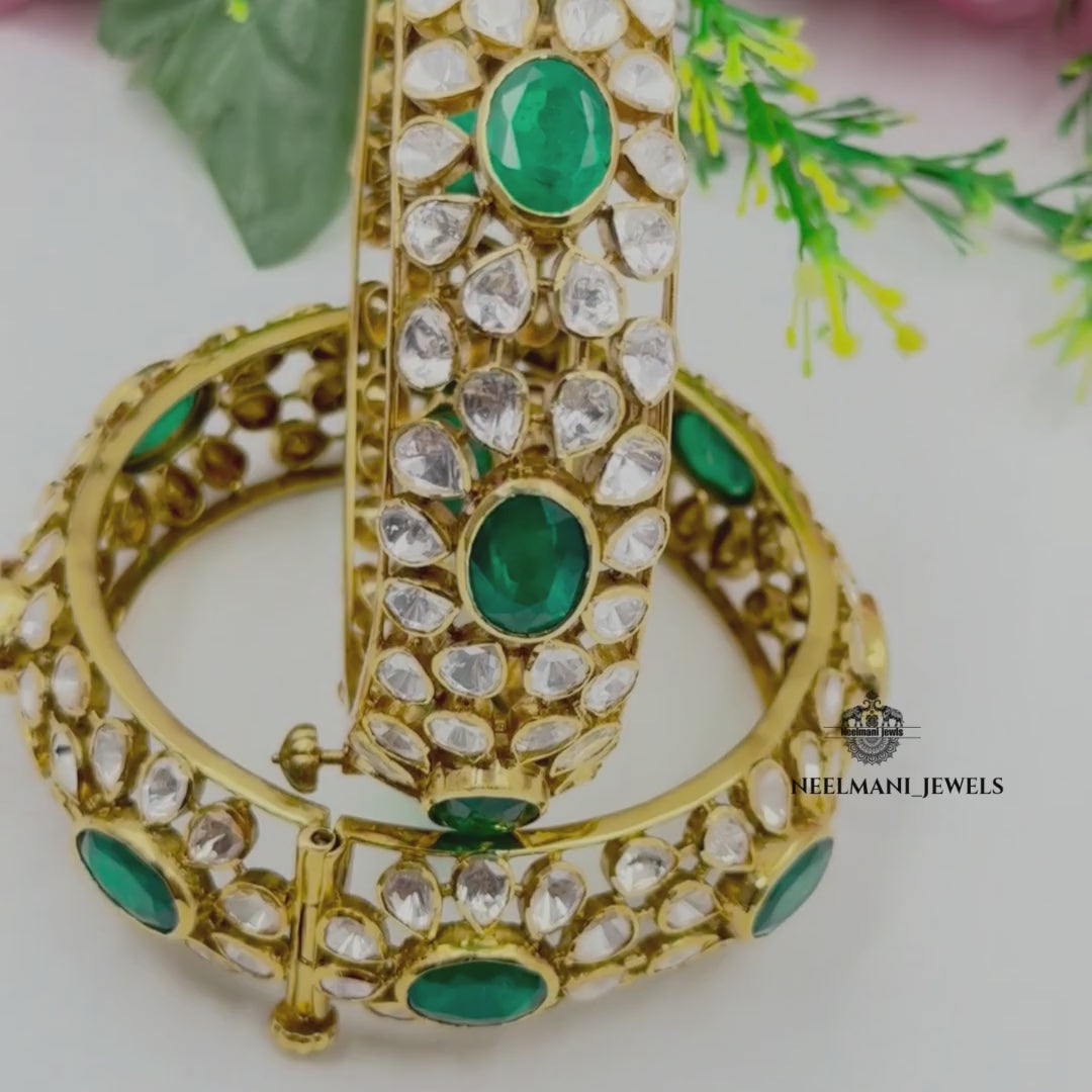 Moissanite Polki Bangle | Bridal Kundan Polki Diamond Look Bangle.