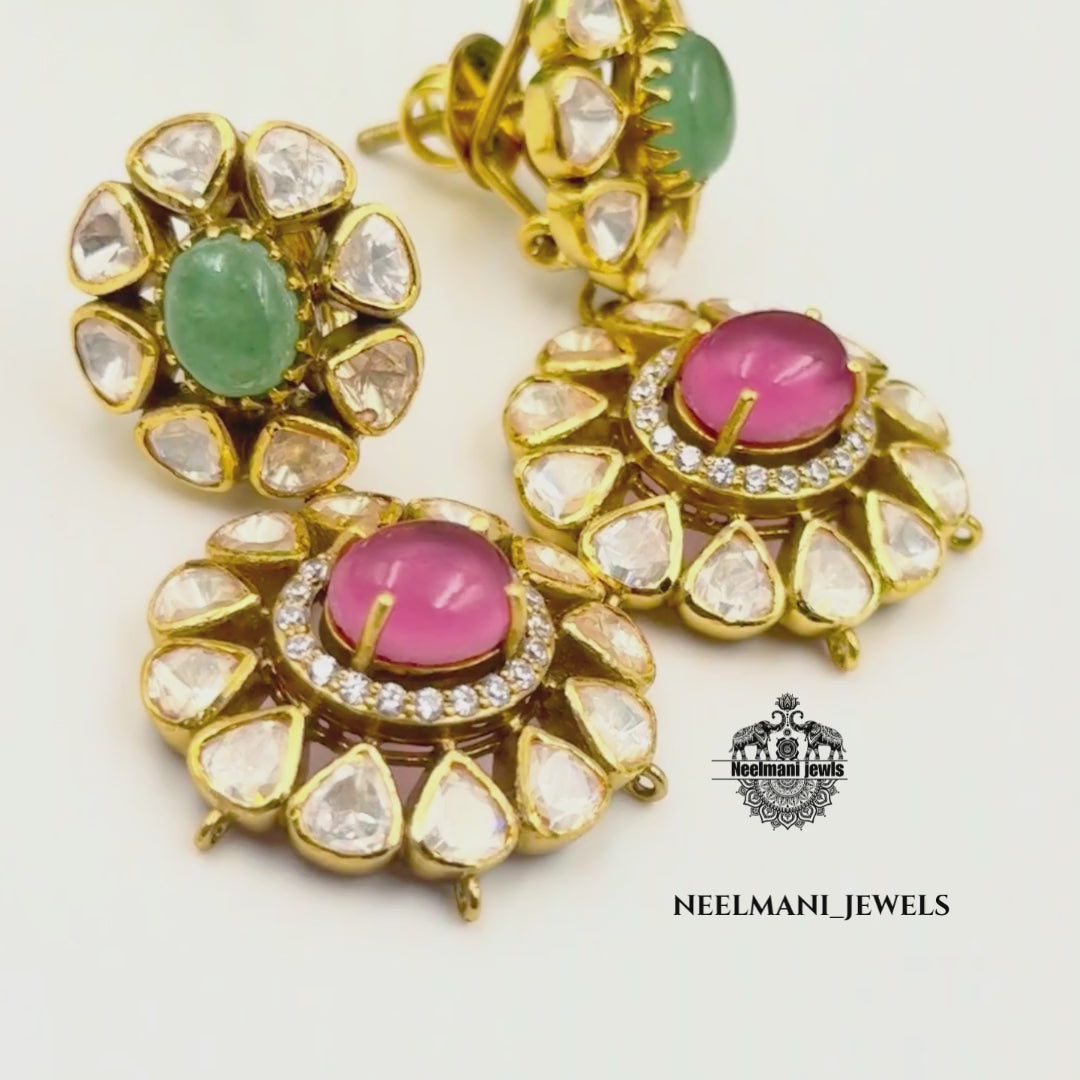 Emerald & Ruby Earrings – 925 Silver Royal Bridal Luxury Jewellery