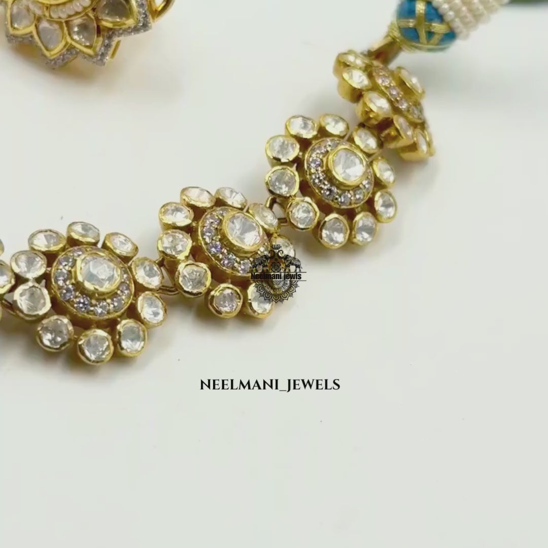 Moissanite Polki Necklace Set with Earrings – Traditional Party Wear
