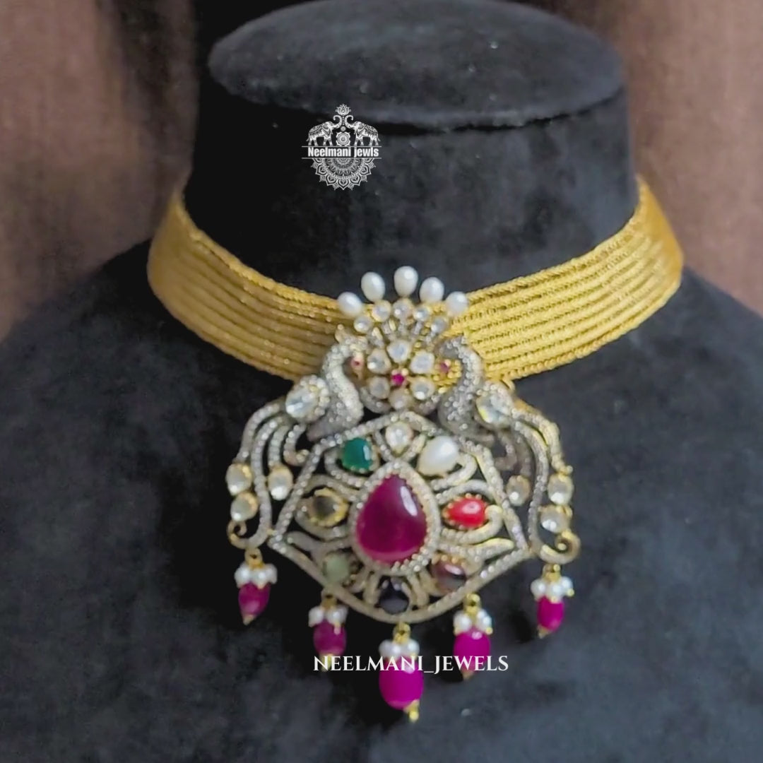 Big Navratna Pendant for Women | Traditional Ethnic Statement Jewellery