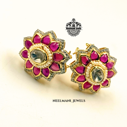 Flora shaped studs, floral stud earrings, flower earrings for women, trendy studs, lightweight earrings, daily wear earrings, designer stud earrings.
