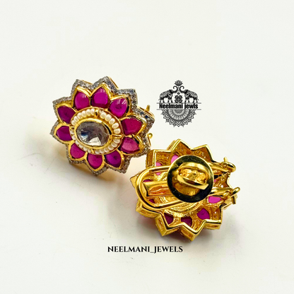 Flora shaped studs, floral stud earrings, flower earrings for women, trendy studs, lightweight earrings, daily wear earrings, designer stud earrings.